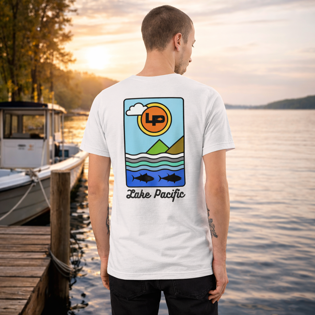 Cartoon ocean illustration artwork for Lake Pacific coastal t-shirt