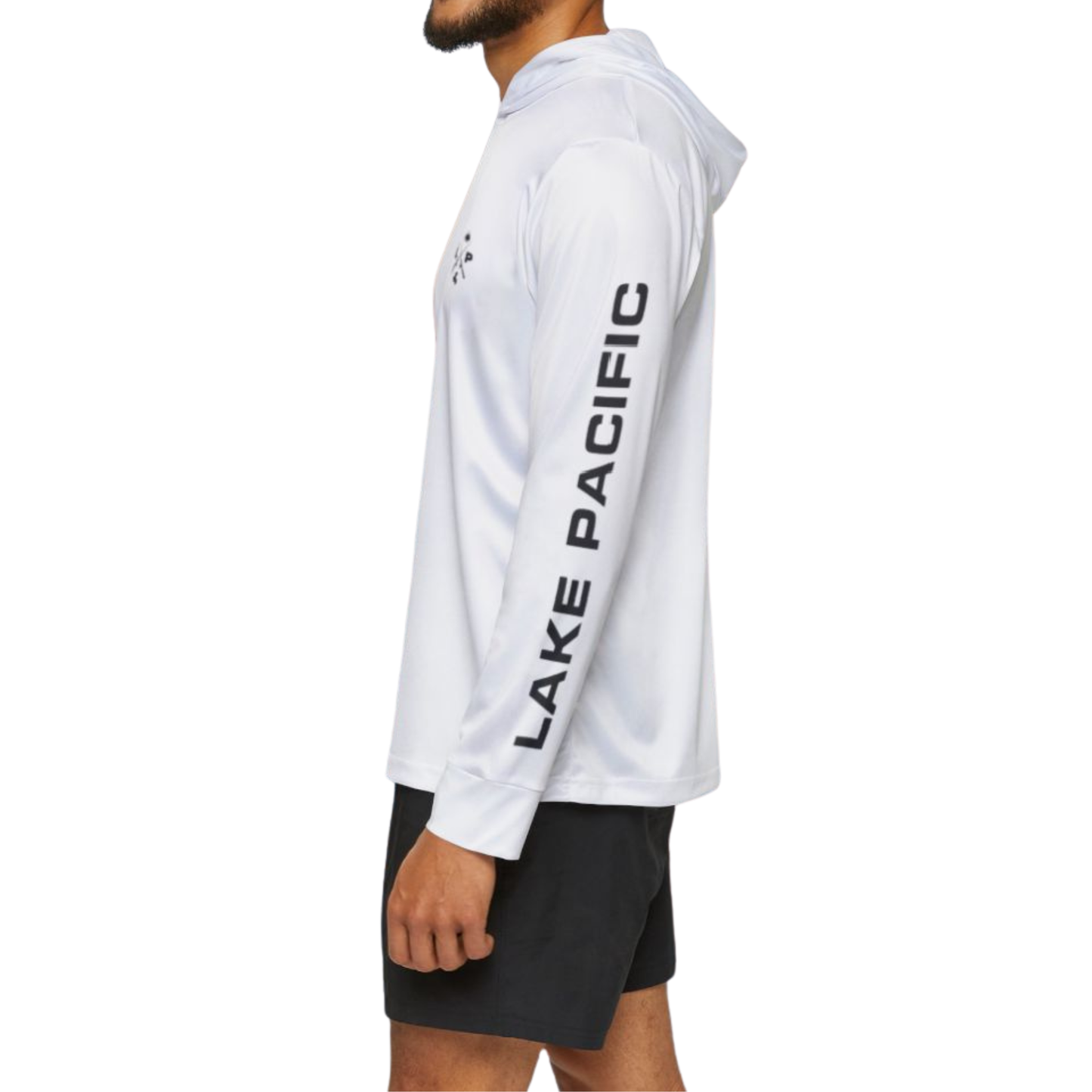 Crossed Rods performance fishing hoodie front detail – lightweight moisture wicking angler hoodie