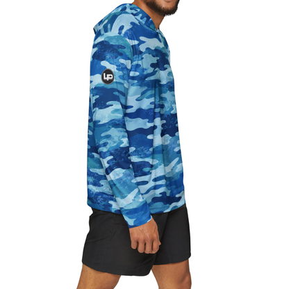 Lake Pacific Blue Camo fishing hoodie – stealth camo UPF 50+ sun protection hoodie for fishing