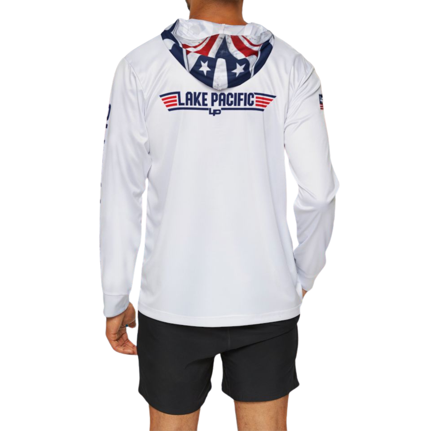 Top Gun fishing hoodie back view – Lake Pacific UPF 50+ performance hoodie