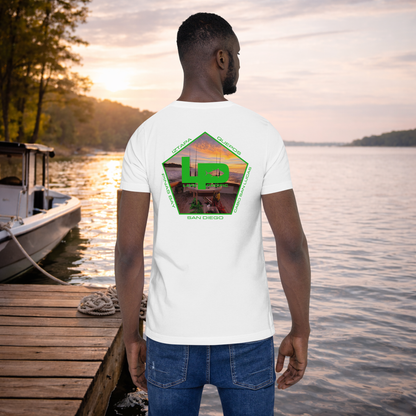 Origins design artwork for Lake Pacific coastal fishing brand t-shirt