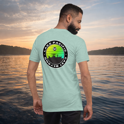 Silhouette horizon design artwork for Lake Pacific coastal t-shirt