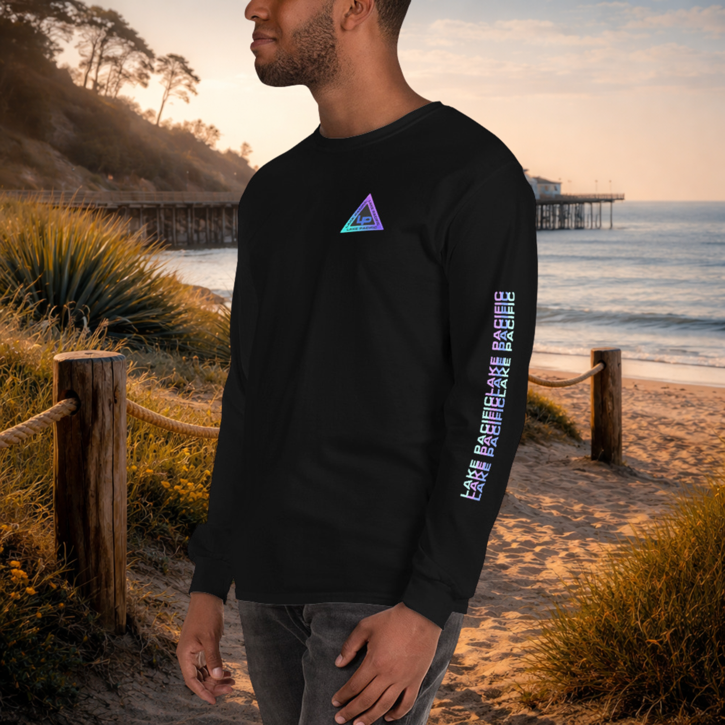Lake Pacific Long-Sleeve Tee — LP Triangle (Black)
