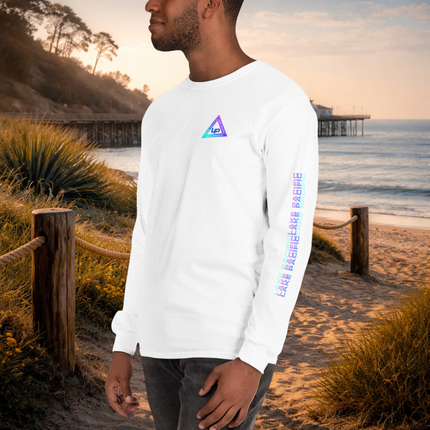 Lake Pacific Long-Sleeve Tee — LP Triangle (White)