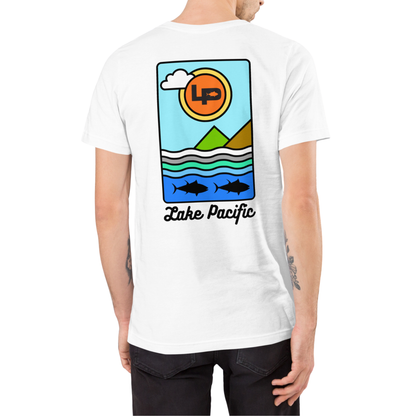 Lake Pacific Cartoon tee back – with illustrated ocean coastal graphic