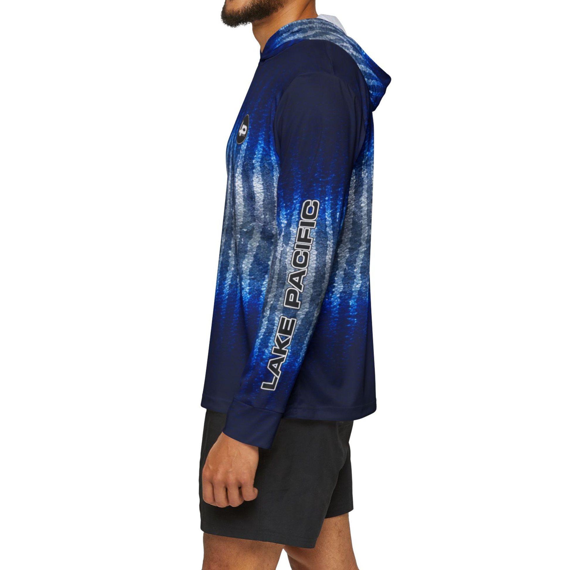 Wahoo performance fishing hoodie front detail – lightweight moisture wicking wahoo fishing hoodie