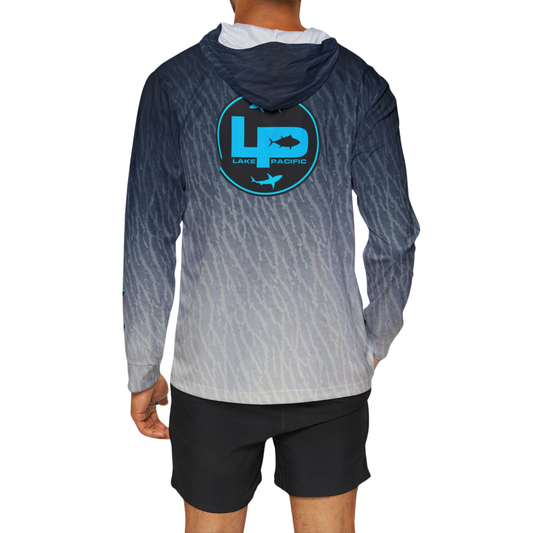 Tiger Shark fishing hoodie back view – Lake Pacific UPF 50+ performance hoodie