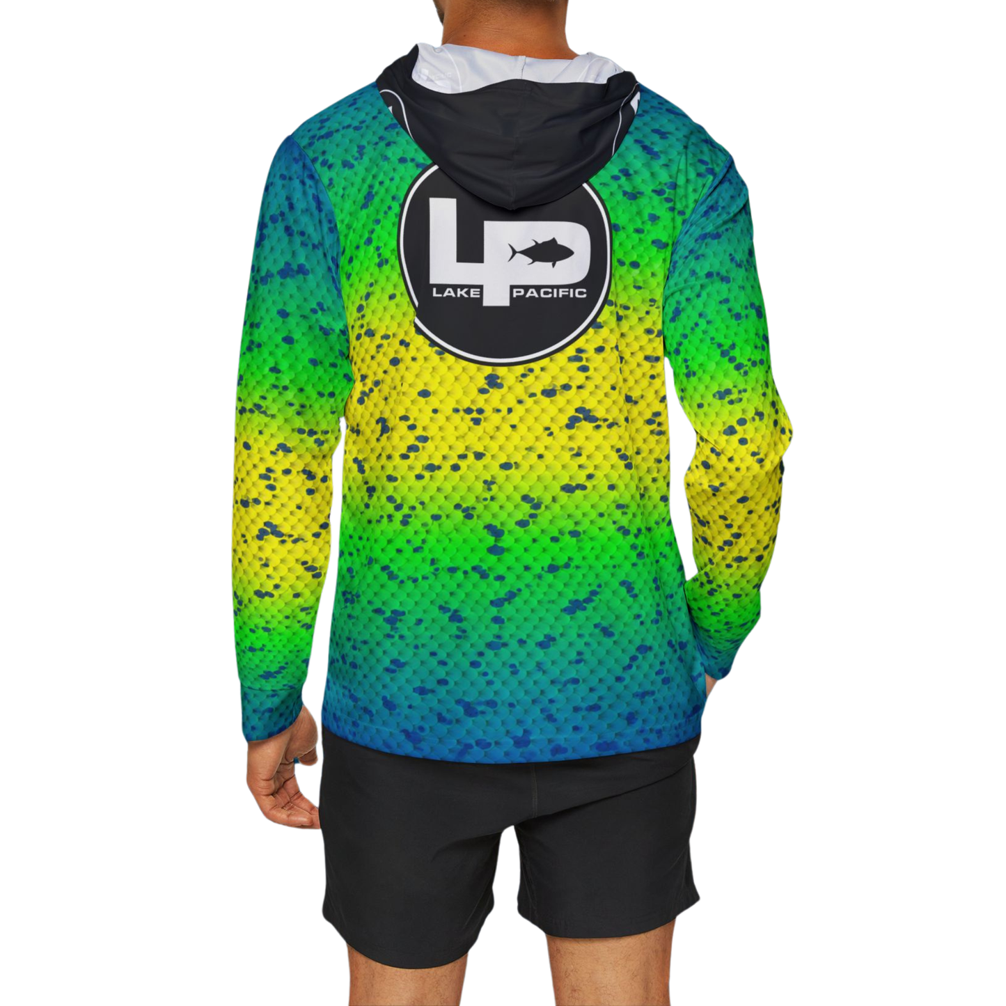 Dorado fishing hoodie back view – Lake Pacific UPF 50+ performance hoodie