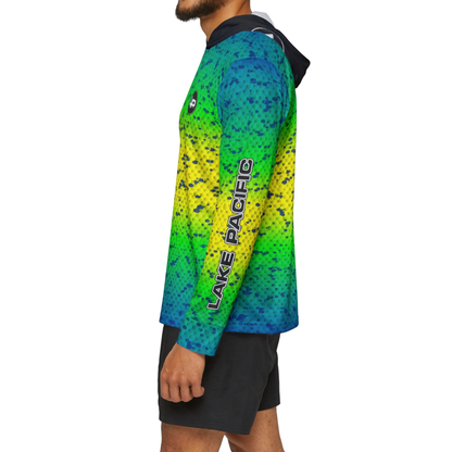 Dorado performance fishing hoodie front detail – lightweight moisture wicking mahi-mahi fishing hoodie