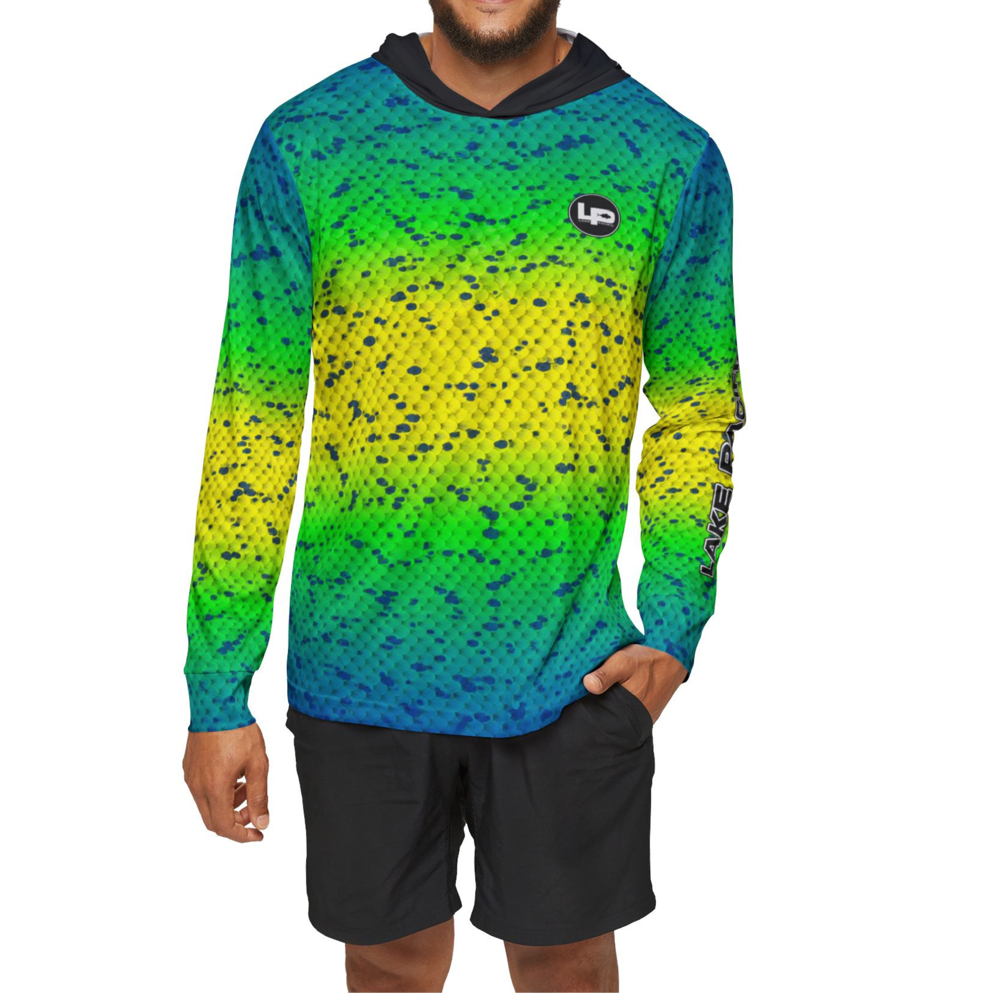 Lake Pacific Dorado performance fishing hoodie – UPF 50+ mahi-mahi design sun hoodie for offshore anglers