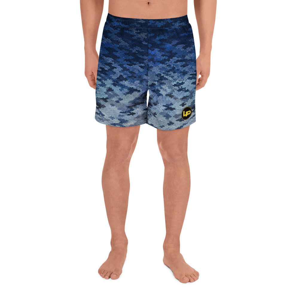 Lake Pacific Bluefin Performance Long Shorts front – UPF 50+ bluefin tuna design athletic shorts