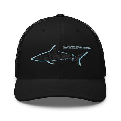 Lake Pacific Shark Neon trucker cap side view – structured shark fishing hat
