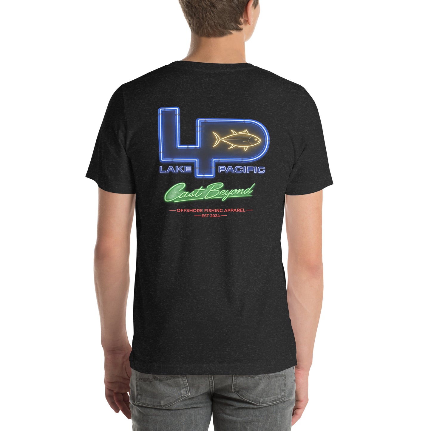 Lake Pacific Vintage Neon tee front – premium cotton retro fishing shirt