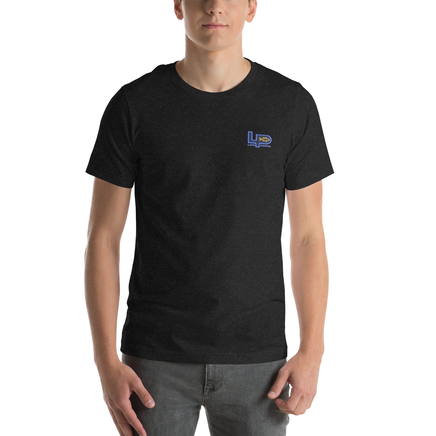 Lake Pacific Vintage Neon tee back – black heather with neon coastal graphic